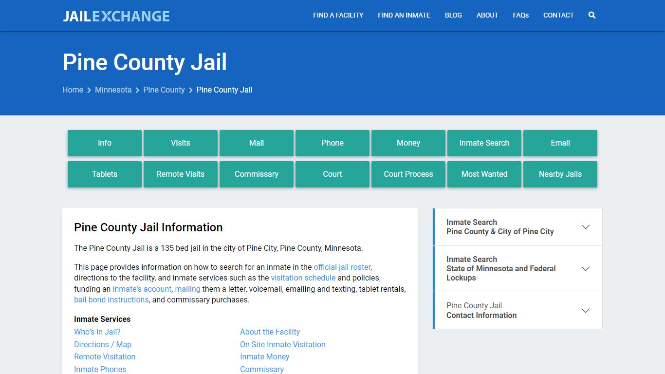 Pine County Jail, MN Inmate Search, Information